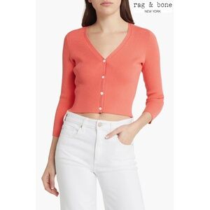 RAG & BONE WOMEN NWT ASHER VEE CROP 3/4 SLEEVE CORAL CARDIGAN. SIZE S